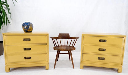 Pair Davis Mid-Century Modern Lemon Yellow Drop Pulls 3 Drawers Bachelor Chests