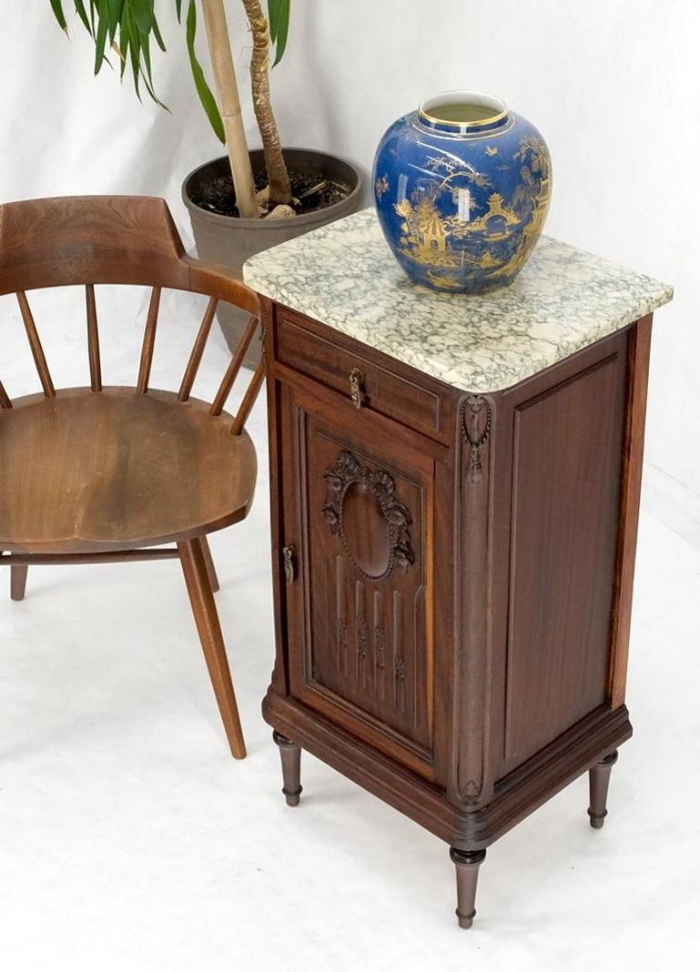 Tall Narrow Walnut Marble Top Night Stands End Table Cabinet Porcelain Insert