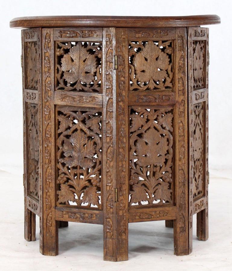 Pierced Carving Folding Round Side Occasional Table