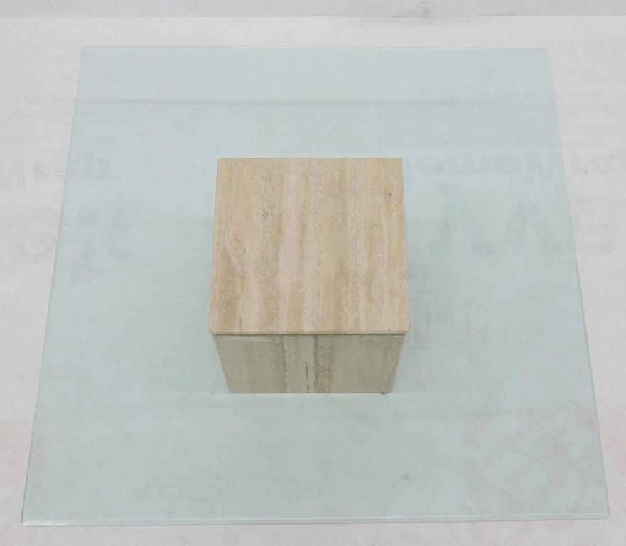 Large Square Travertine Base Glass Top Coffee Table