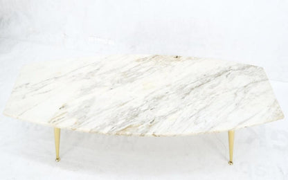 Boat Shape Marble Top Tapered Cone Shape Brass Legs Coffee Table Mint