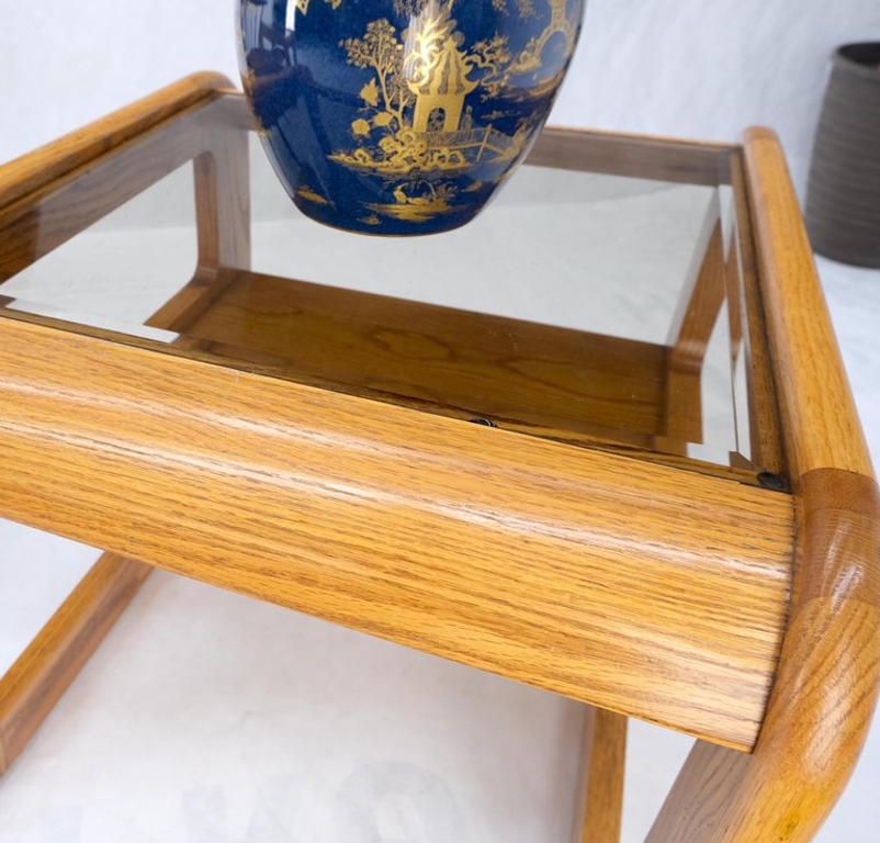 Pair of Mid-Century Solid Oak Smoked Glass Top End Side Tables W Shelves Mint!