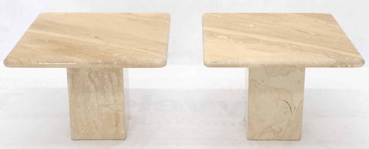 Pair of Marble or Travertine Square Side End Tables