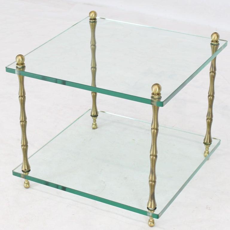 Glass Faux Bamboo Brass Cube Square Side Table Stand