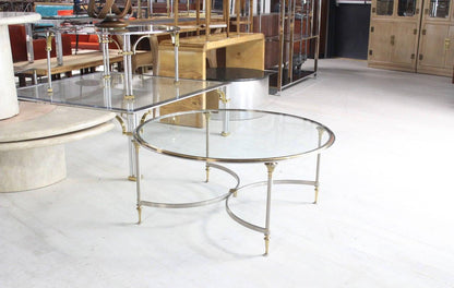 Mid Century Italian Modern Round Glass Top Brass Chrome/Pewter Coffee Table MINT