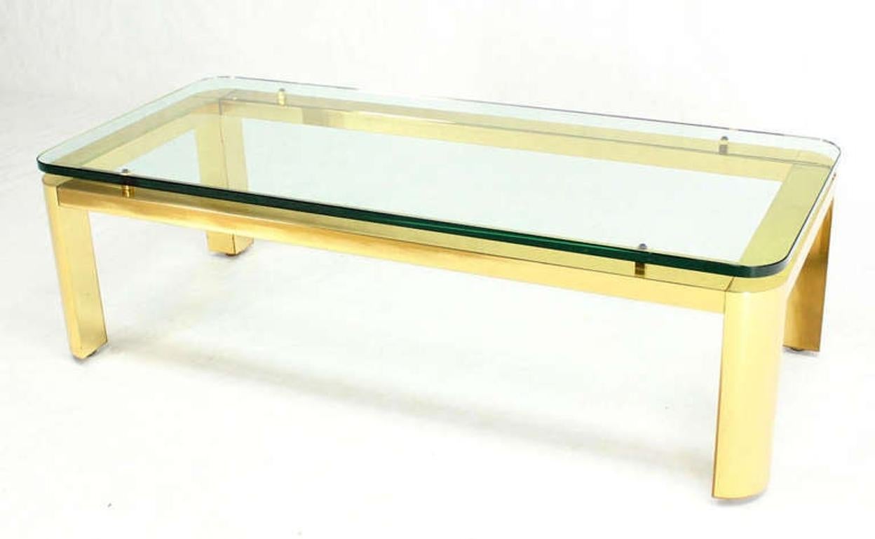 Pace Collection Floating 3/4" Glass Top Brass Base Coffee Table Mid Century