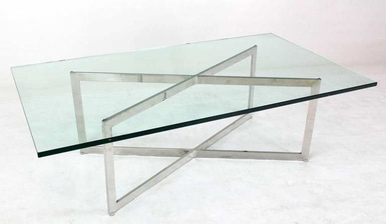 Mid Century Modern Stainless Chrome X-Base Coffee Table with Glass Top