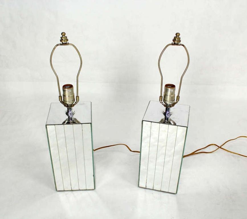 Pair of Square Sky Scraper Shape Mid-Century Modern Mirrored Table Lamps MINT!