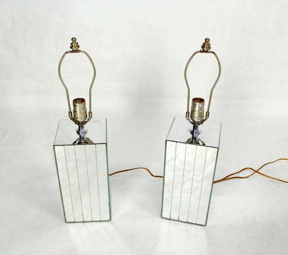 Pair of Square Sky Scraper Shape Mid-Century Modern Mirrored Table Lamps MINT!