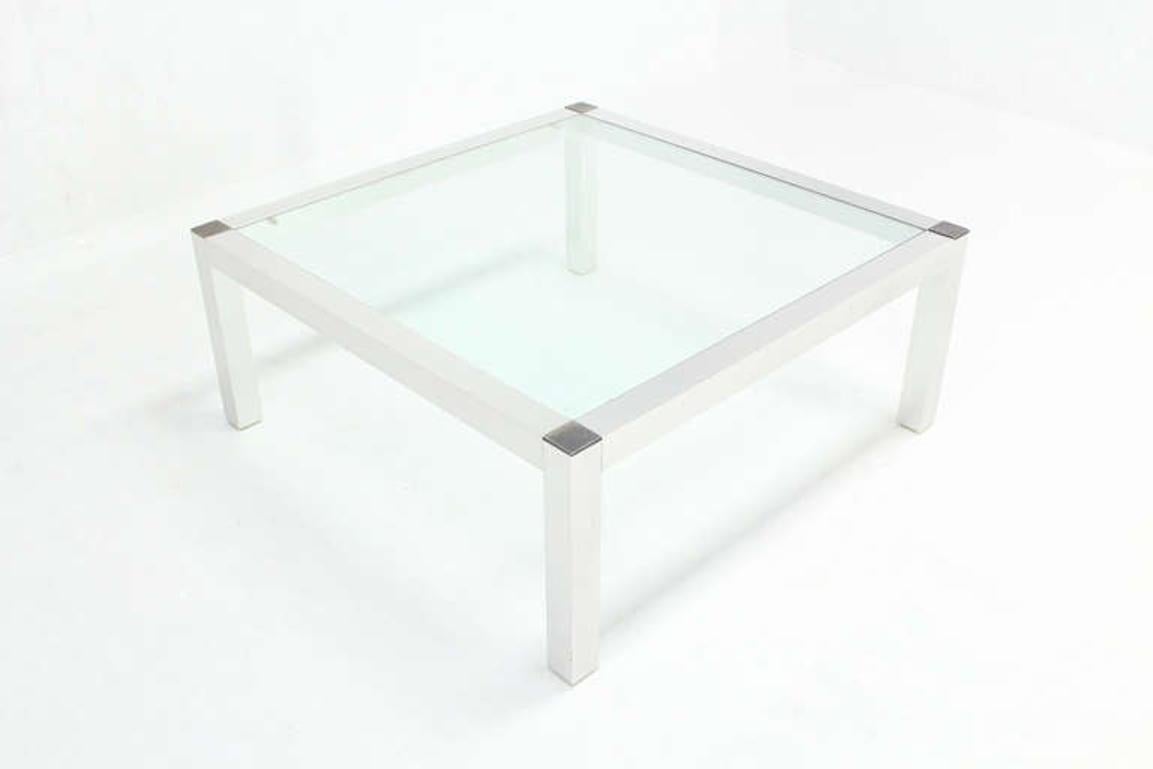 Mid-Century Modern Machined Metal Base Glass Top Coffee Table Modernist