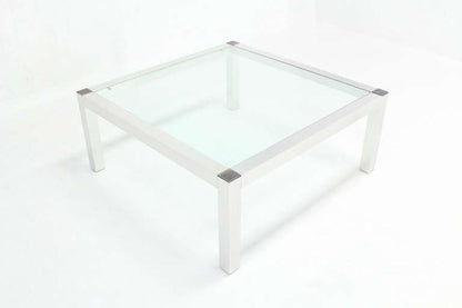 Mid-Century Modern Machined Metal Base Glass Top Coffee Table Modernist