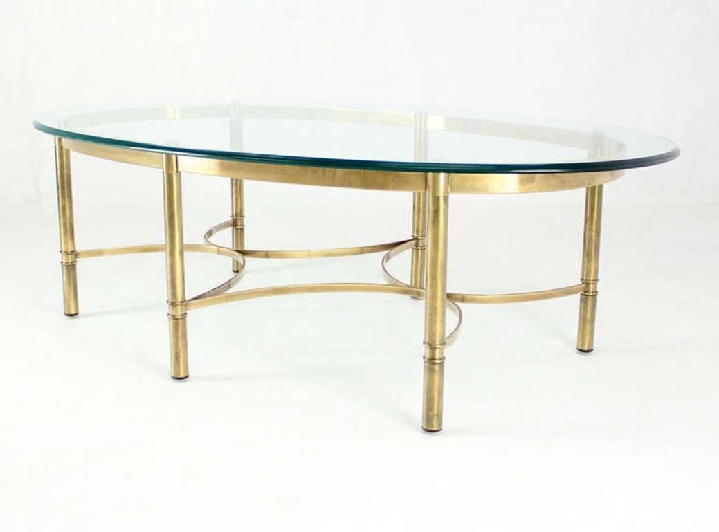 Brass 6 Legged Base Glass Oval Top Mid-Century Modern Coffee Table MINT!