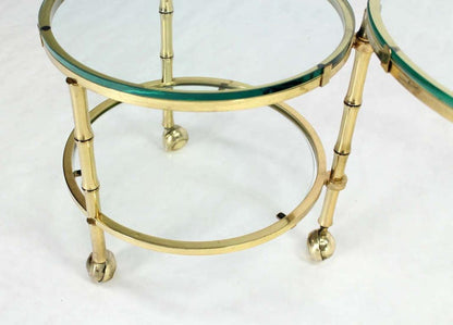 Heavy Solid Bronze Faux Bamboo Expansion Round Nesting Coffee Side Tables MINT!