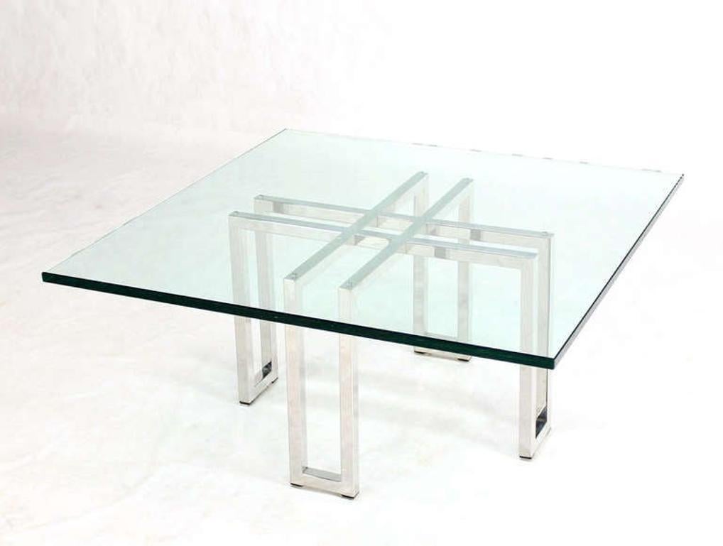 Chrome Base Square Glass Top Mid Century Modern Coffee Table Barcelona Baughman