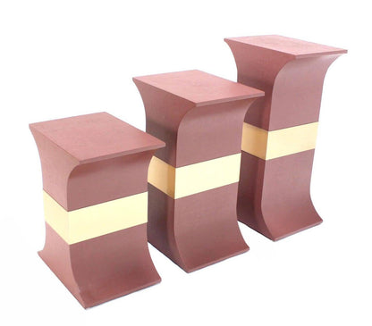 Grasscloth Wrapped Three Mid Century Modern Pink Lacquer Brass Trim Pedestals