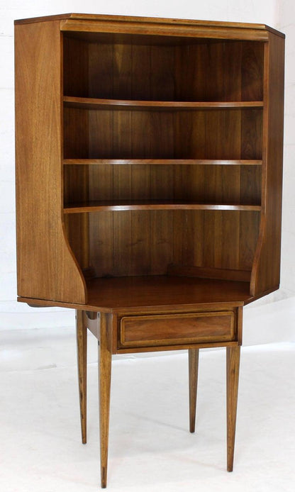 Two-Piece Walnut Corner Desk Table Bookcase Hutch