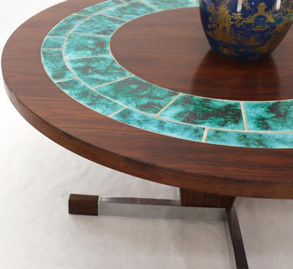 Art Tile Top Rosewood Cone Shape Base Round Coffee Table