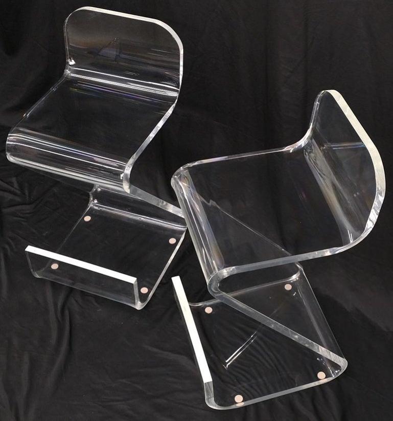 Pair of Thick Bent Lucite Bar Stools Chairs