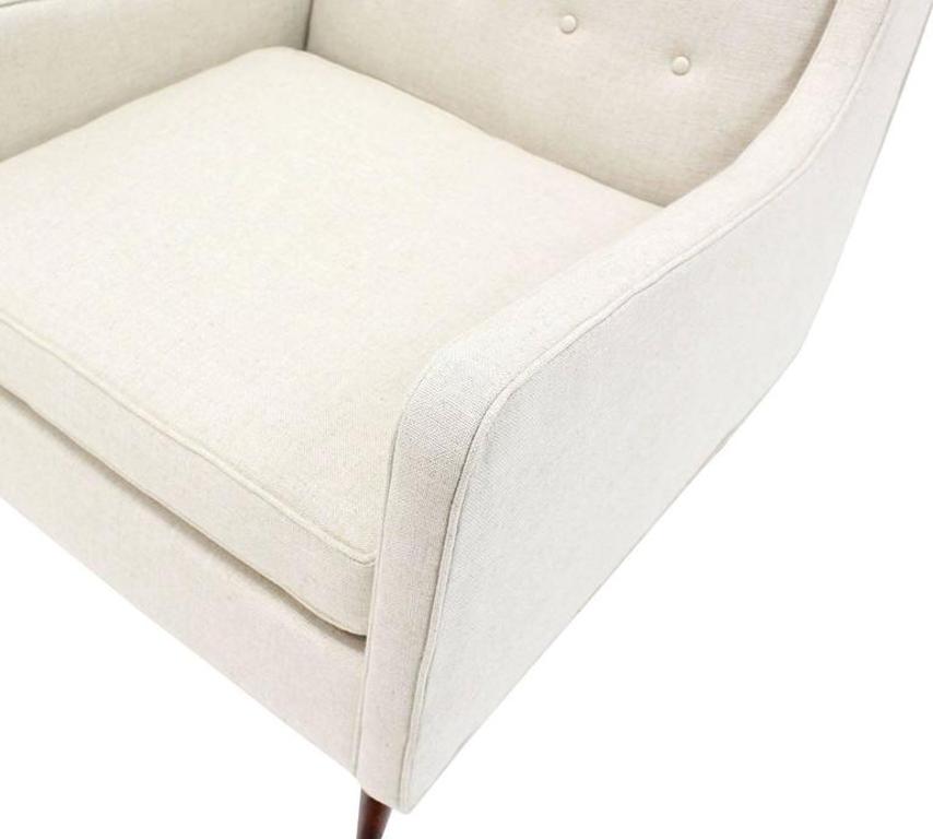 New White Linen Upholstery Mid-Century Modern Lounge Chair