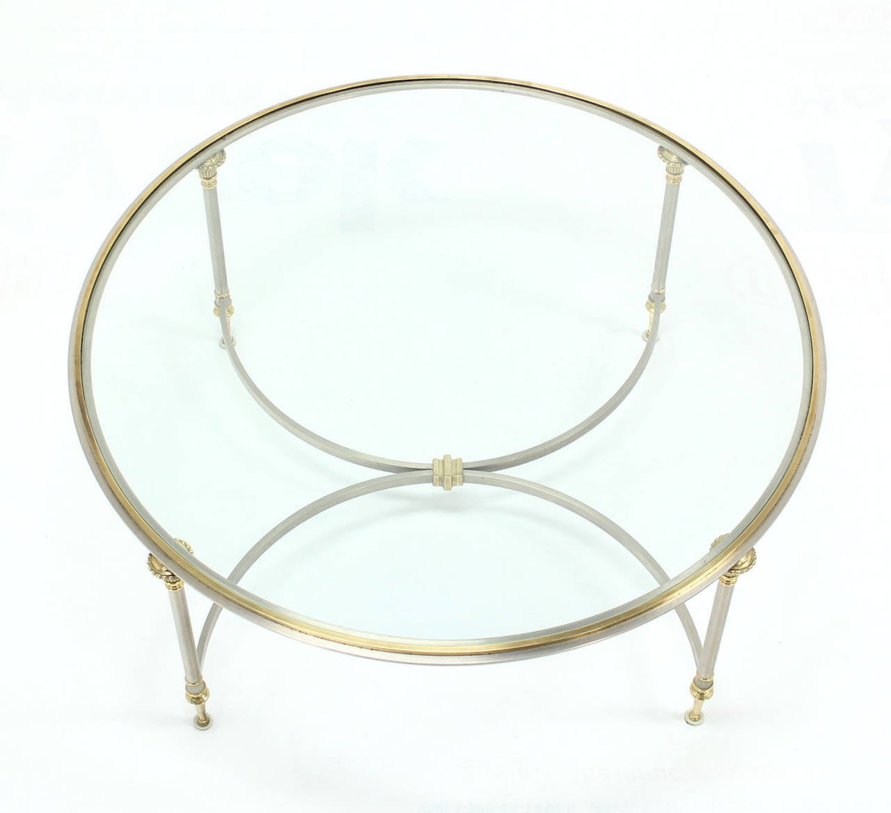 Round Glass Brass and Pewter Round Coffee Table