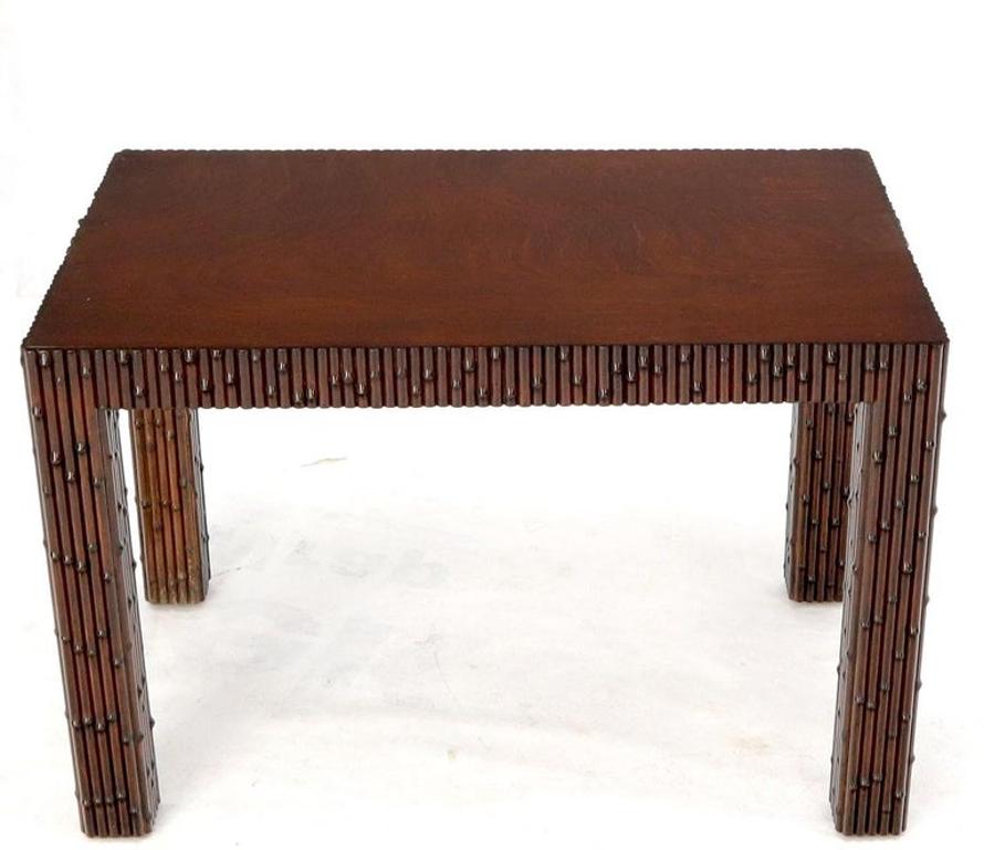 Faux Bamboo Rectangle Walnut Finish Side End Coffee Table