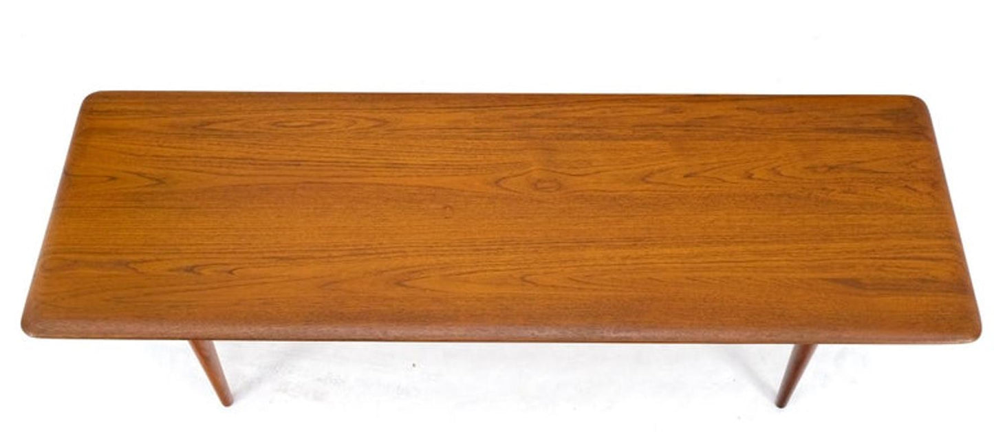 Danish Mid-Century Modern Solid Teak Rectangle Coffee Table Tapered Dowel Legs