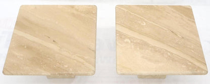 Pair of Marble or Travertine Square Side End Tables