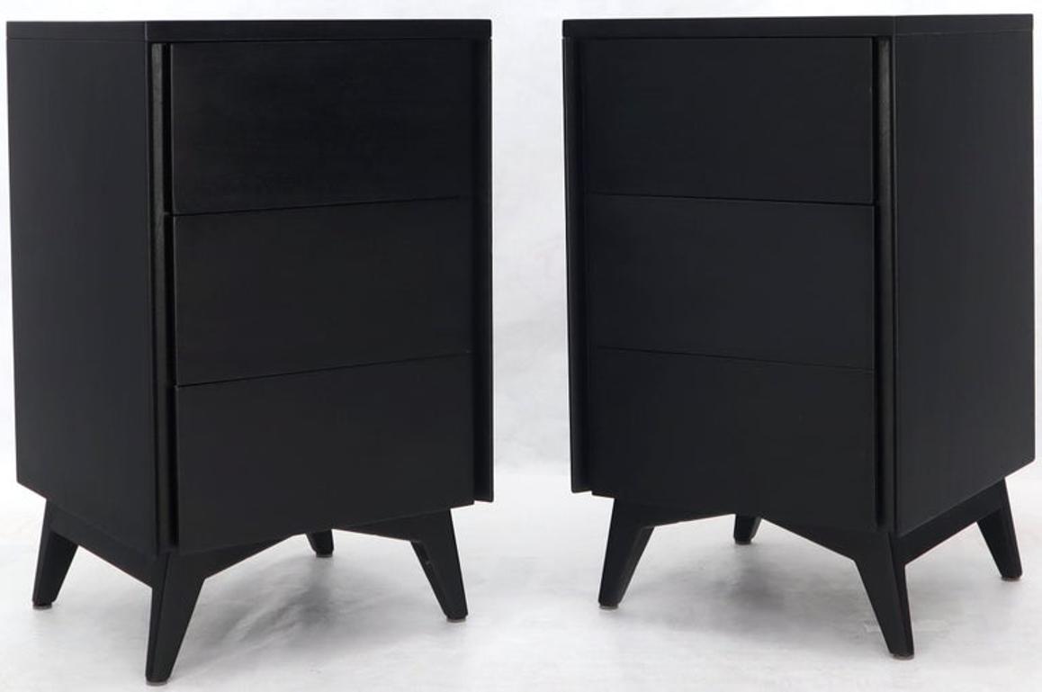 Pair of Ebonized Mahogany Three Drawers Narrow Chests End Side Tables