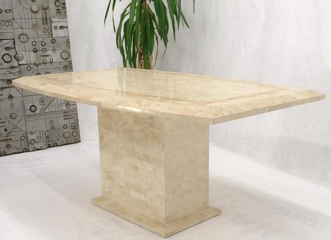 Tessellated Stone Tile Mid-Century Modern Boat Shape Dining Table