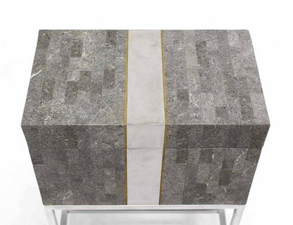 Mid Century Modern Tessellated Stone Chest Small Trunk on Base by Maitland Smith