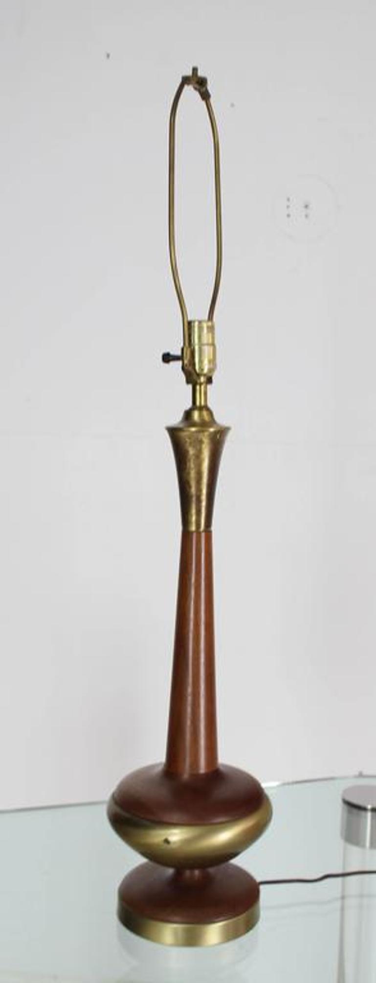 Tall Tower Shape Turned Walnut Brass Table Lamp Tony Paul