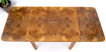 Swedish Mid-Century Modern Burl Wood Refectory Extending Dining Dinette Table