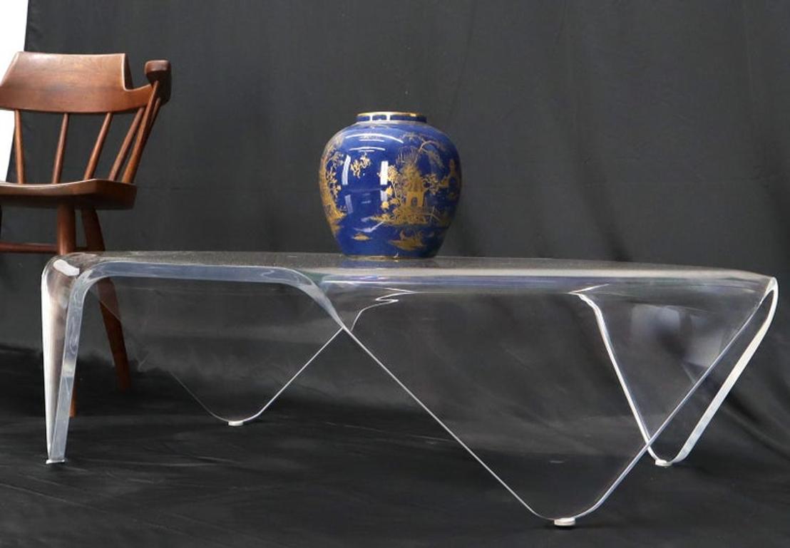 Thick One Piece of Bent Lucite Coffee Table