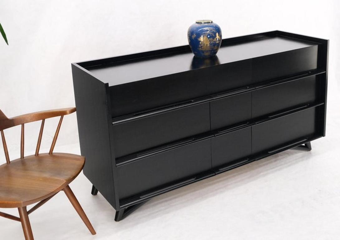 Black Lacquer Ebonized Pieced Wood Pulls Gallery Top 9 Drawers Dresser Credenza