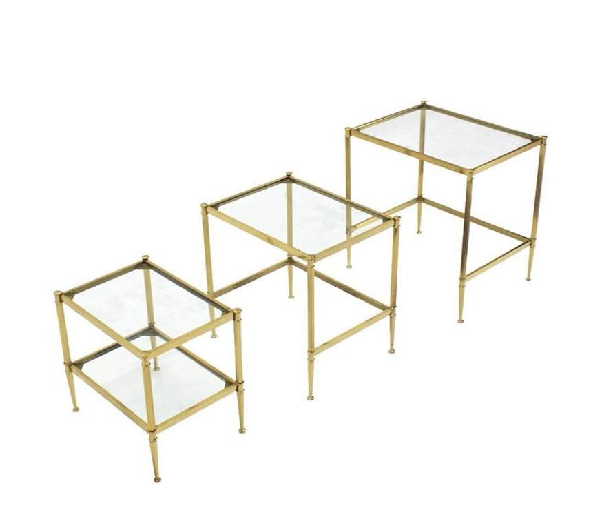 Set of Three Mid-Century Modern Brass Nesting End Tables