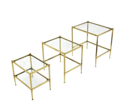 Set of Three Mid-Century Modern Brass Nesting End Tables