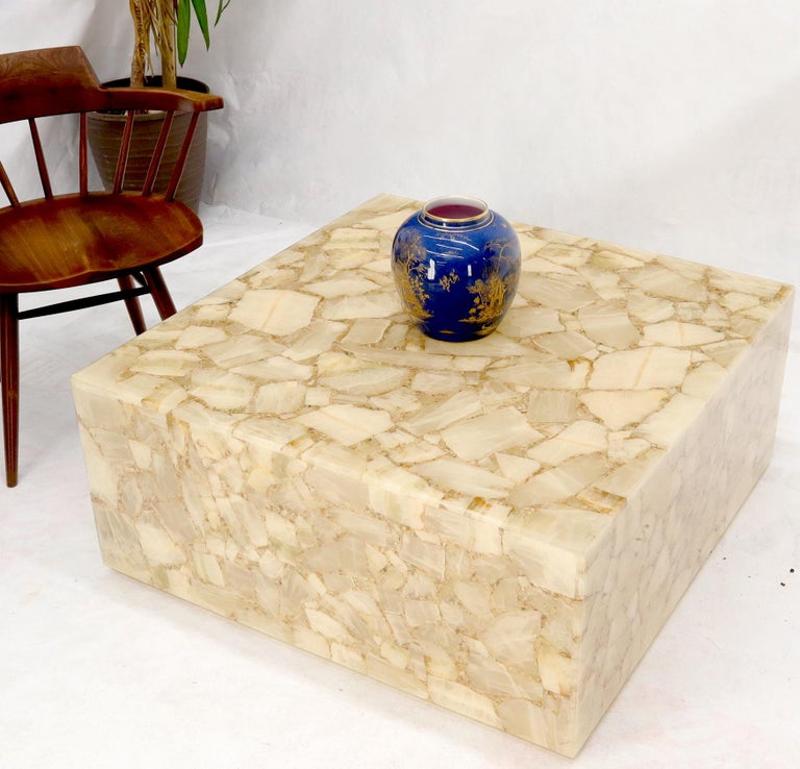 Onyx and Resin Square Cube Shape Mid-Century Modern Coffee Table on Wheels MINT!