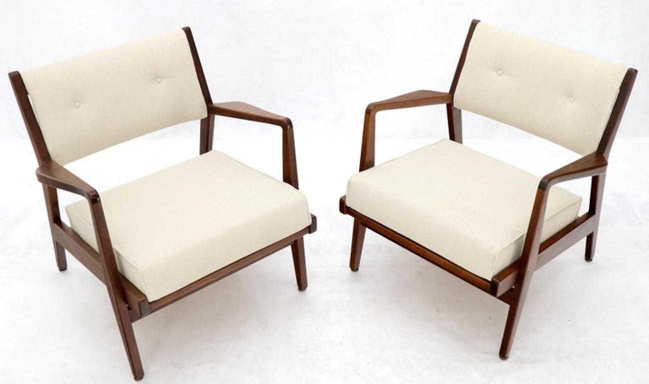 Pair of Jens Risom Walnut Lounge Chairs New Upholstery