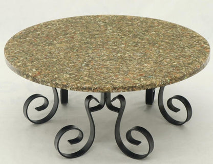 Wrought Iron Base Abalone Composite Round Top Coffee Table