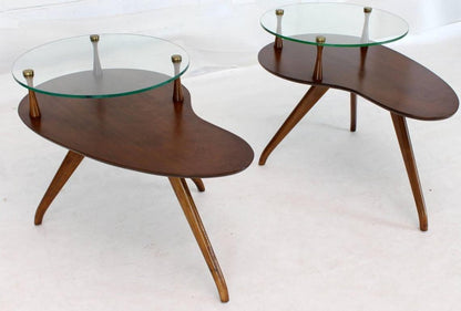 Pair of Kidney Organic Shape Two-Tier Tri-Legged Side Tables