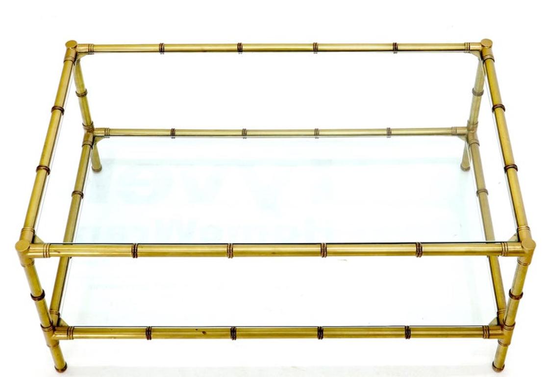 Italian Mid-Century Modern Faux Bamboo Machined Brass Rectangle Two-Tier Coffee