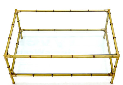 Italian Mid-Century Modern Faux Bamboo Machined Brass Rectangle Two-Tier Coffee