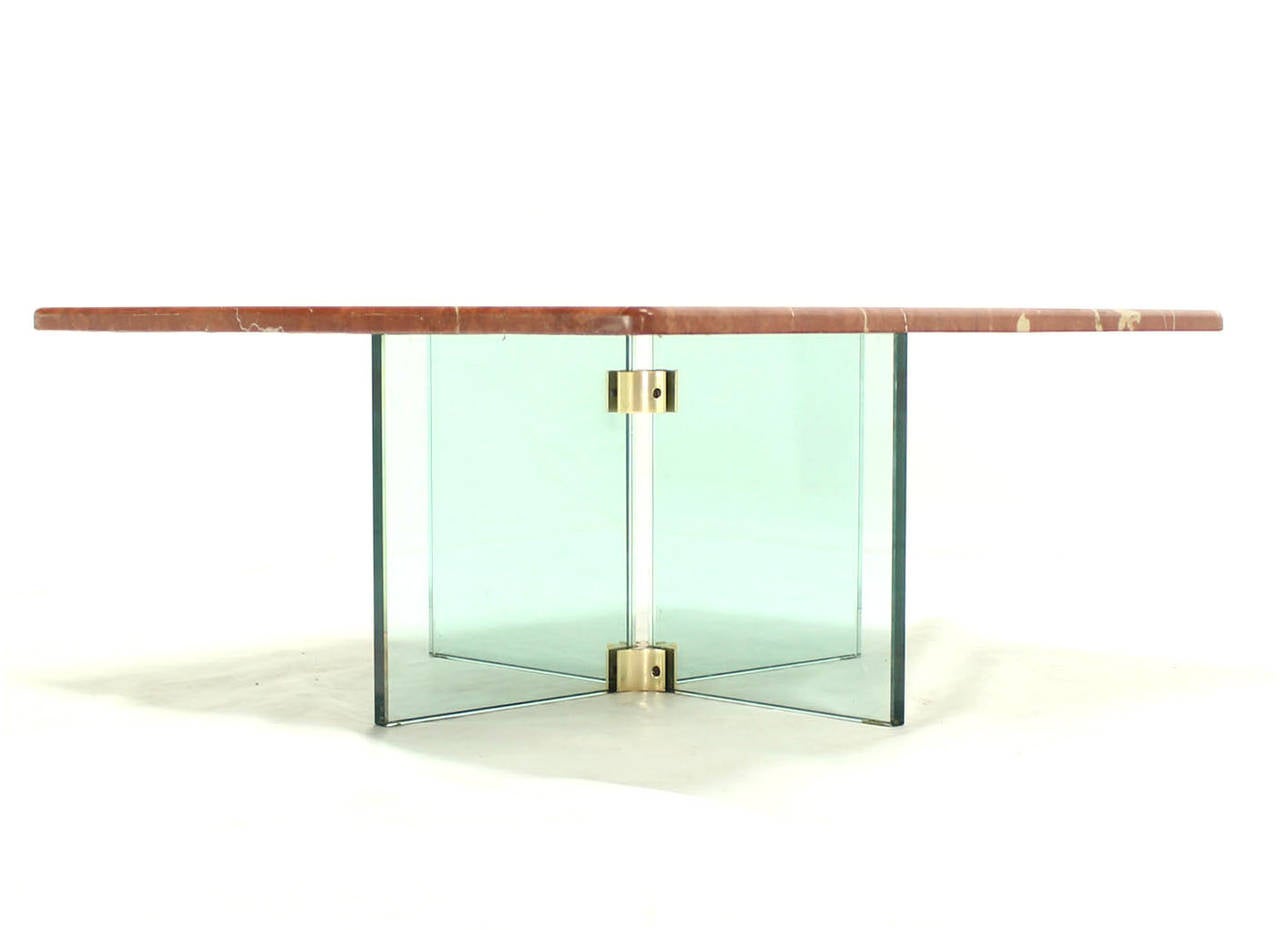 Glass X Cross Base Coffee Table w/ Marble Top