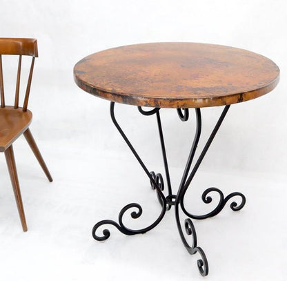 Hammered Coper Top Wrought Iron Base Round Dining Dinette Cafe Table