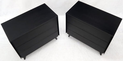 Pair of Black Lacquer Mahogany Mid-Century Modern Bachelor Chests