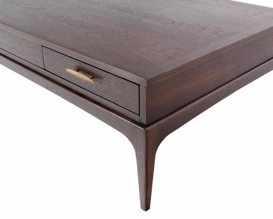 Large Rectangle One-Drawer Storage Bin Mid Century Walnut Coffee Table MINT