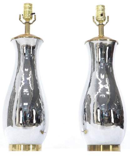Pair of Chrome and Brass Vase Shape Table Lamps