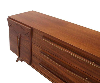 Outstanding Mid-Century Walnut Dresser with Heavy Sculptural Hardware