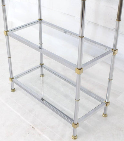 Brass Chrome Glass Tall Etagere