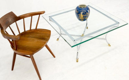 Brass Hoof Feet Polished Chrome Glass Top Square Coffee Table Mid-Century Modern